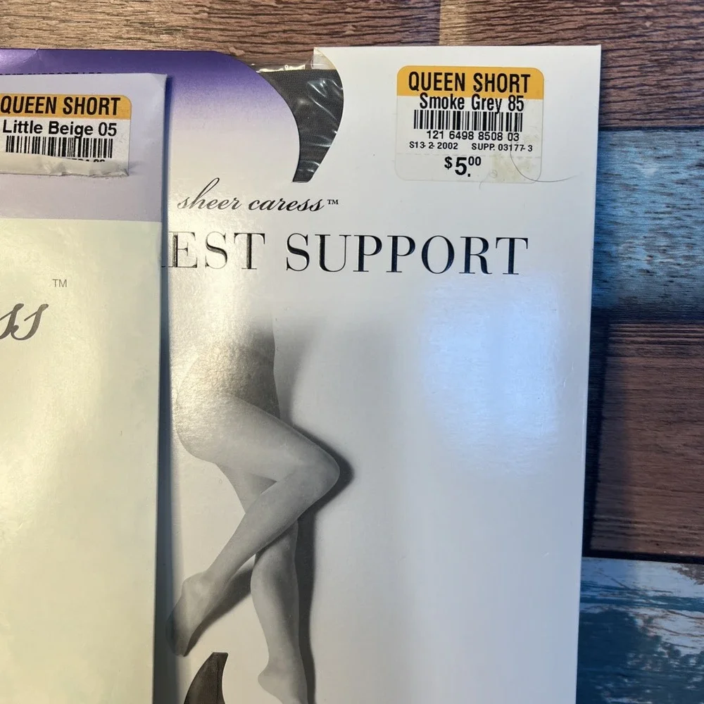 3-‎ Vtg Sheer Caress Control Top Nylons Queen Short - Little beige & Smoke Grey